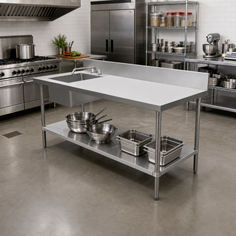 Product image #2 for 72-Inch x 30-Inch Stainless Steel Sink Table With Left-Side Prep Sink and Undershelf