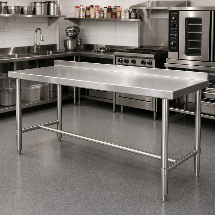 Product image #2 for 84 Inch x 24 Inch 18/430 Stainless Steel Open Base Work Table with 2 Inch Rear Up-Turn and Turned-Down Edges