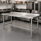 Thumbnail image #2 for Klinger's Trading HBST2484 84-Inch x 24-Inch Stainless Steel Open-Base Work Table with 18/430 Top and 2-Inch Rear Up-Turn