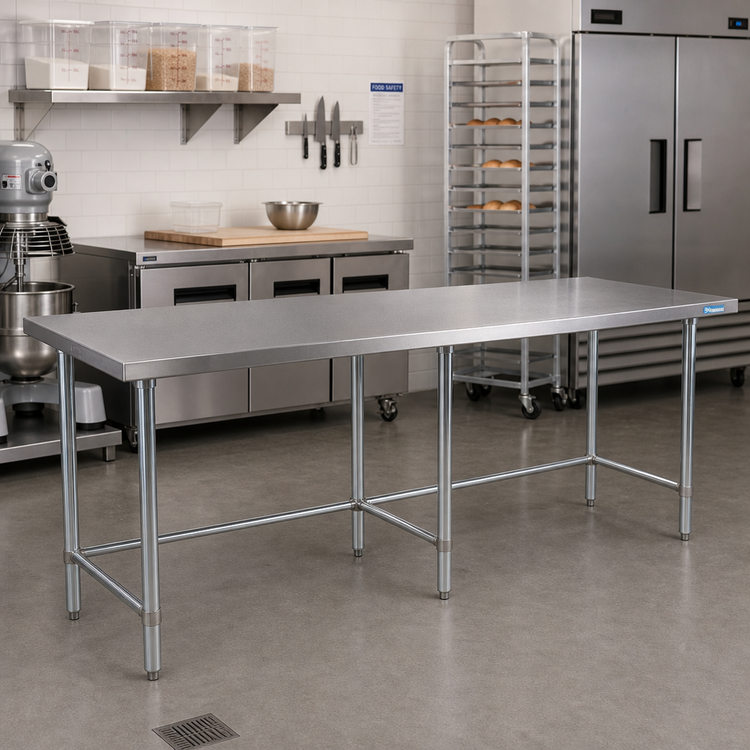 Product image #2 for BK Resources 84" x 30" 304 Stainless Steel Flat Top Open Base Work Table