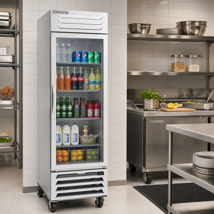 Product image #3 for Beverage-Air Vista® Series One-Section Reach-In Display Refrigerator, Hinged Glass Door, 19.08 Cu. Ft., Bottom-Mounted Self-Contained, R290