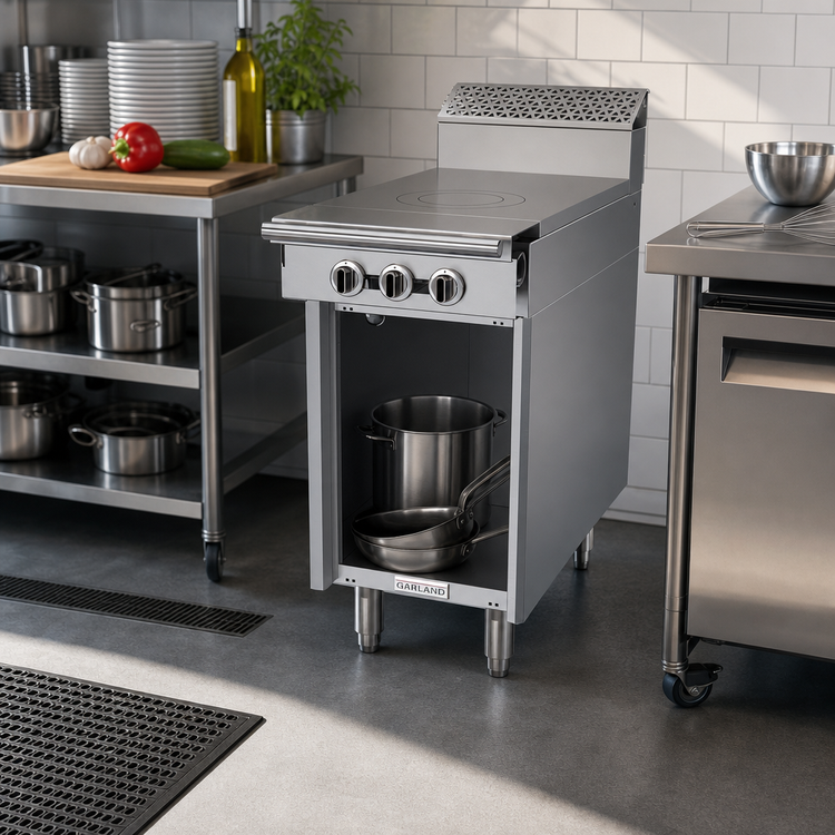 Product image #2 for Garland Cuisine Series Heavy-Duty 18-Inch Front-Fired Hot Top Gas Add-A-Unit Range with Storage Base