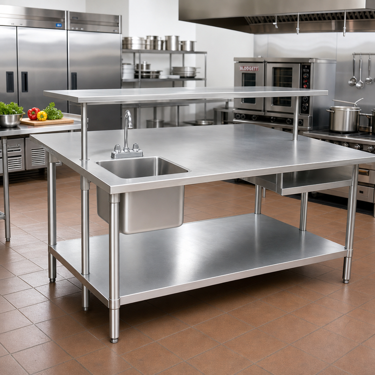Product image #2 for Advance Tabco 48-Inch x 48-Inch 14-Gauge 304 Stainless Steel Flat Top Work Table with Galvanized Undershelf