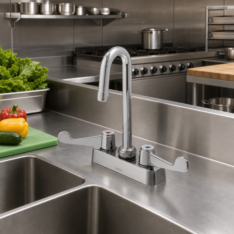 Product image #2 for equip 4-Inch Deck Mount Workboard Mixing Faucet with 3-Inch Swivel Gooseneck, Ceramic Cartridges, and Wrist Action Handles