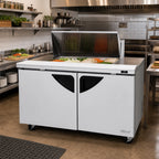 Thumbnail image #2 for Turbo Air Super Deluxe TST-60SD-08SM-N Two-Section Sandwich/Salad Prep Table Refrigerator, 8-Pan Top, 2 Solid Doors, 19 Cu. Ft.