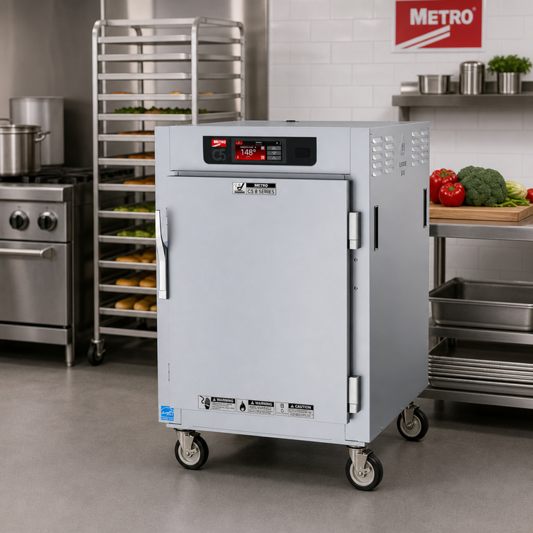 Product image #2 for Metro C5 8 Series Half-Height Mobile Controlled Temperature Heated Holding Cabinet with Solid Doors, Lip-Load Slides, 8 Full-Size Sheet Pan Capacity