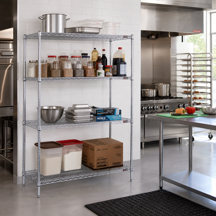 Product image #2 for EAGLEbrite 4-Tier Stationary Starter Wire Shelving Unit, 42"W x 18"D x 74"H, Zinc Finish