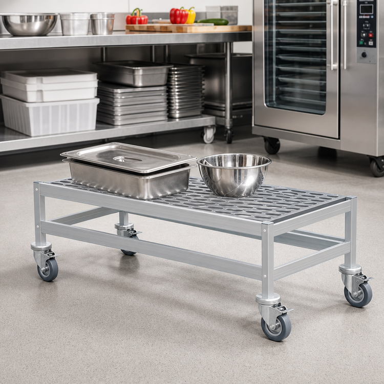 Product image #2 for Fermostock Mobile Louvered Aluminum Dunnage Rack, 52 x 18 x 17 Inches, 600 lb Capacity
