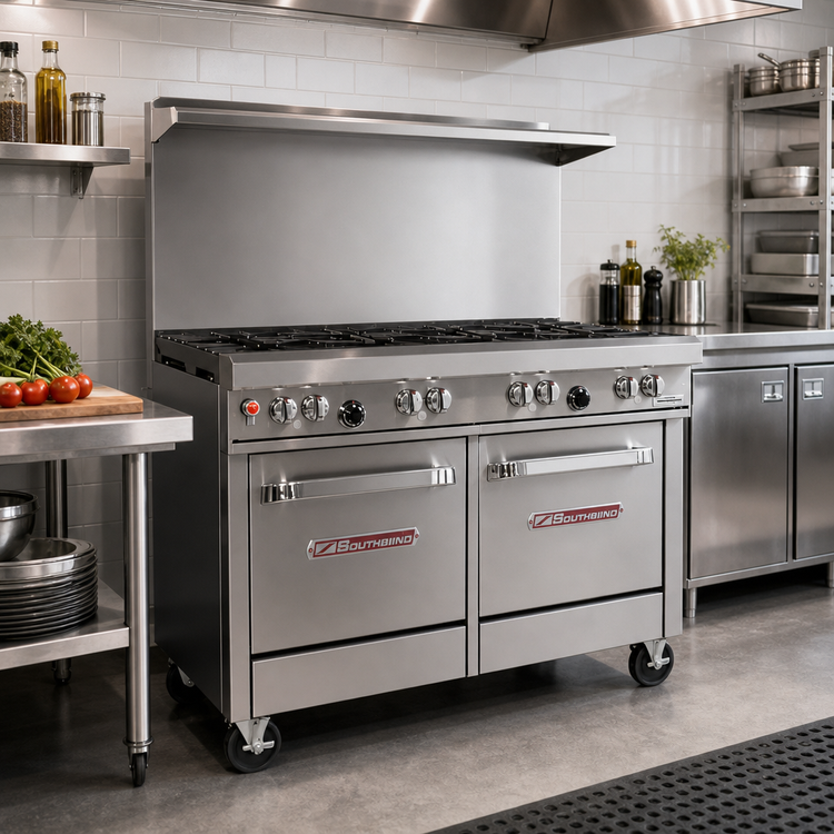 Product image #2 for Southbend Ultimate 48-Inch Gas Restaurant Range with 4 Pyromax Right Burners, 2 Star/Sauté Left Burners, Convection Oven, and Cabinet Base