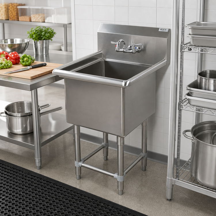 Product image #2 for John Boos Pro-Bowl 1-Compartment Stainless Steel Floor Sink with 16 x 20 x 14-Inch Bowl and 10-Inch Backsplash