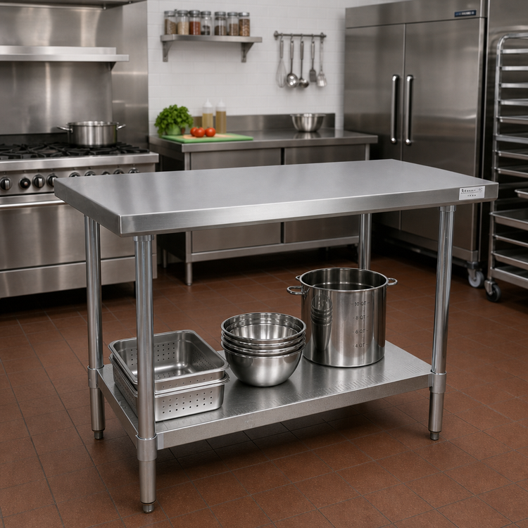 Product image #2 for BK Resources 48 Inch x 24 Inch 16-Gauge Stainless Steel Flat Top Work Table with Adjustable Undershelf