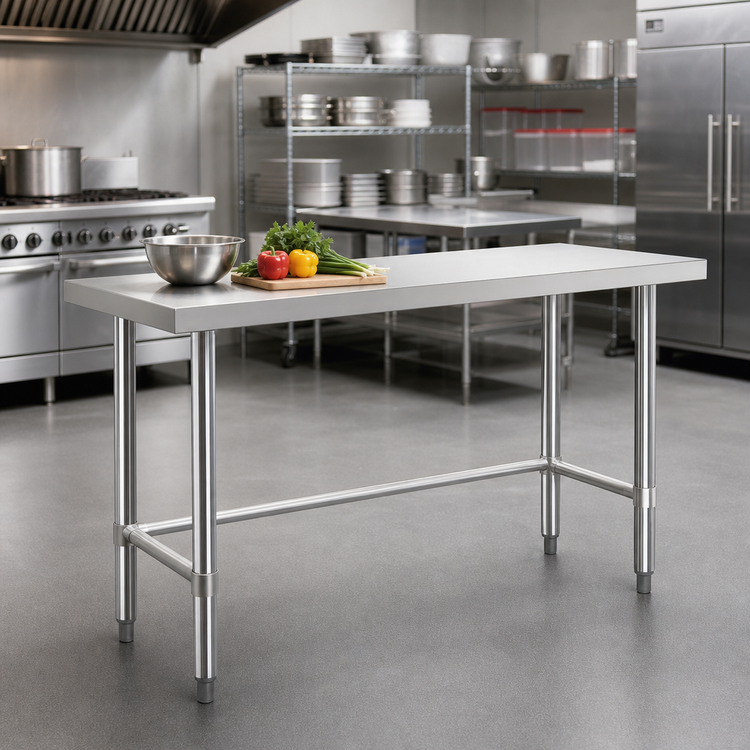 Product image #2 for 72" x 18" 16-Gauge 304 Stainless Steel Open Base Worktable