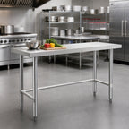 Thumbnail image #2 for Steel Works Stainless SWWTSOB-1872-316 72"W x 18"D x 34"H Stainless Steel Open Base Worktable, 16-Gauge 304 Top, Flat Edge