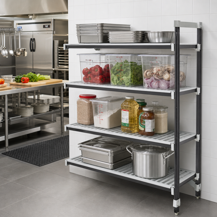 Product image #2 for Cambro Camshelving Elements XTRA 4-Tier Stationary Add-On Louvered Polymer Shelving Unit, 24-Inch Deep x 54-Inch Long x 72-Inch High