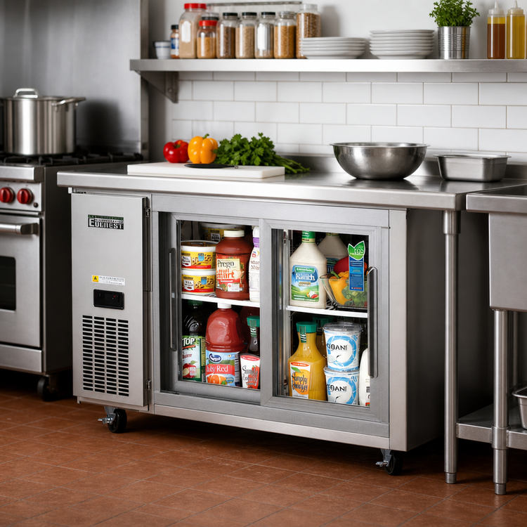 Product image #2 for Everest Refrigeration Two-Section Undercounter/Worktop Refrigerator with Sliding Glass Doors, 47-1/2 Inches Wide