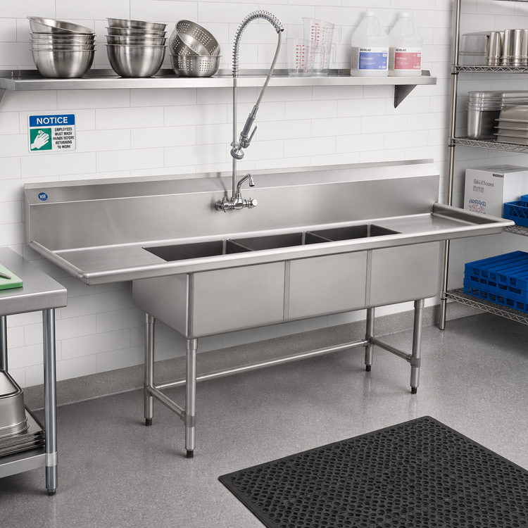 Product image #2 for Eagle Group BlendPort® BPFE Series Economy 2-Compartment Stainless Steel Sink with Dual Drainboards, 72 Inch