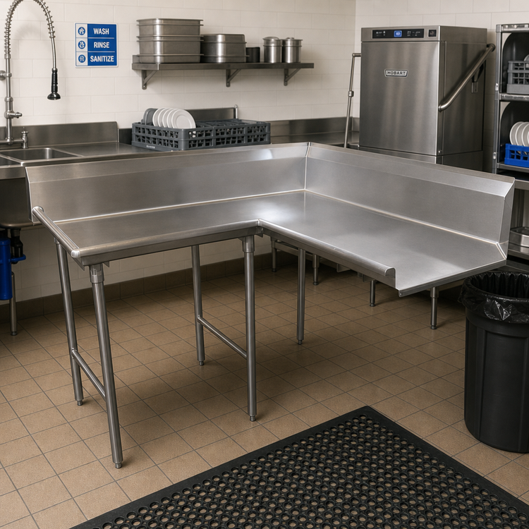 Product image #2 for Advance Tabco Korner Clean L-Shaped Left Corner Dishtable, 71-Inch, 14 Gauge 304 Stainless Steel