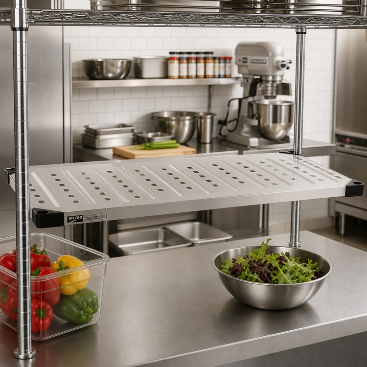 Product image #2 for Metro Super Erecta 30 Inch x 21 Inch Louvered/Embossed Stainless Steel Shelf with Raised Ship's Edge