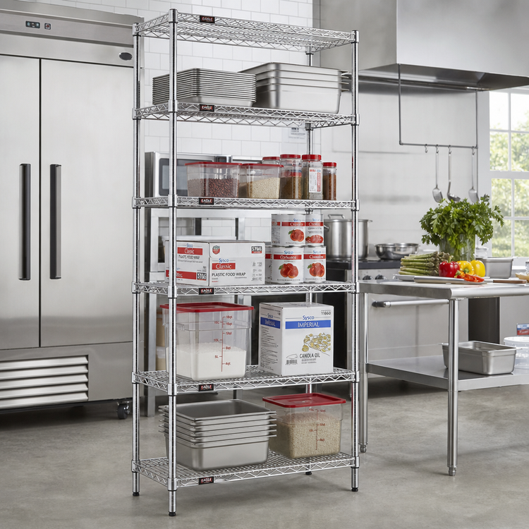 Product image #2 for Eagle Group 5-Tier Starter Wire Shelving Unit, 42"W x 18"D x 74"H, Stainless Steel Finish