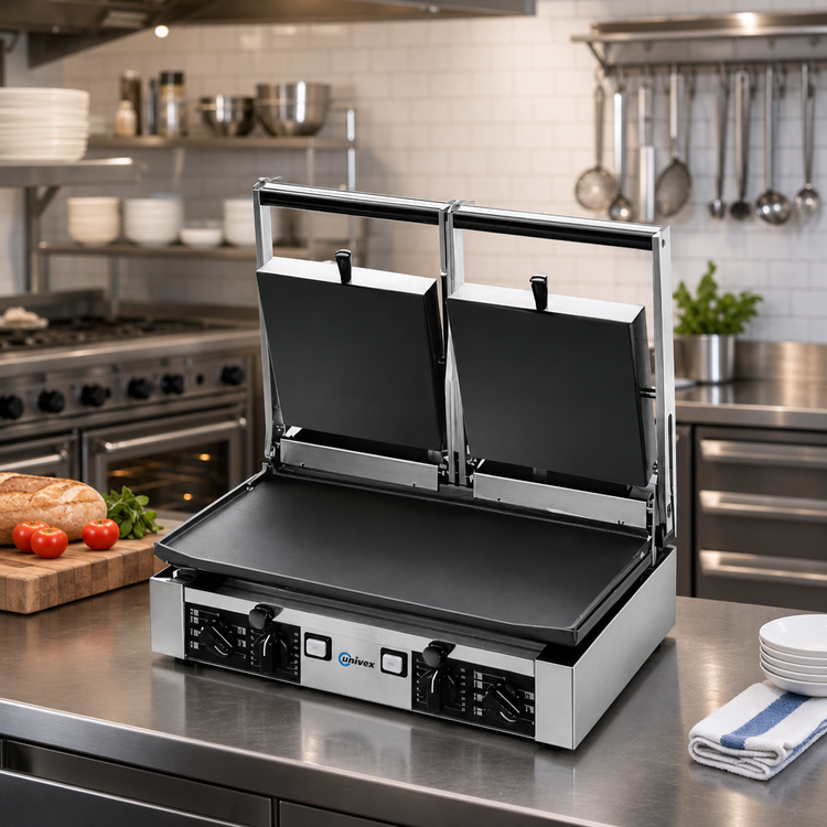 Product image #2 for Univex PPRESS2F Double Countertop Electric Flat Panini Press with Smooth Cast Iron Plates