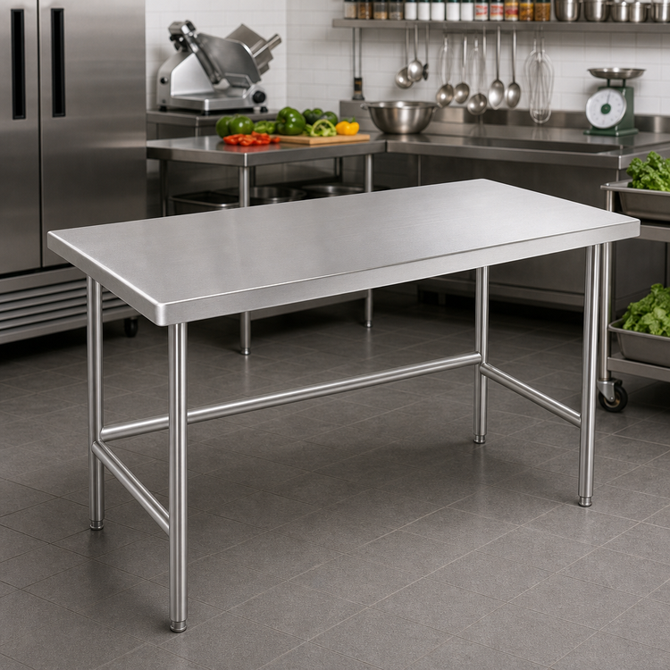 Product image #2 for Advance Tabco 60-Inch x 30-Inch 14-Gauge 304 Stainless Steel Work Table with Countertop Non-Drip Edge and Open Base