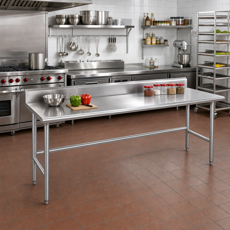 Product image #2 for Advance Tabco 108-Inch x 24-Inch Stainless Steel Work Table with 5-Inch Backsplash