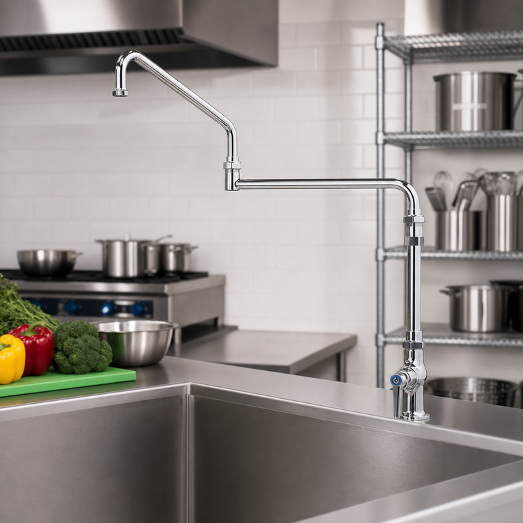 Product image #2 for T&S Brass B-0319-04 Single-Temperature Deck-Mount Single Pantry Faucet with 24-Inch Double-Joint Swing Nozzle