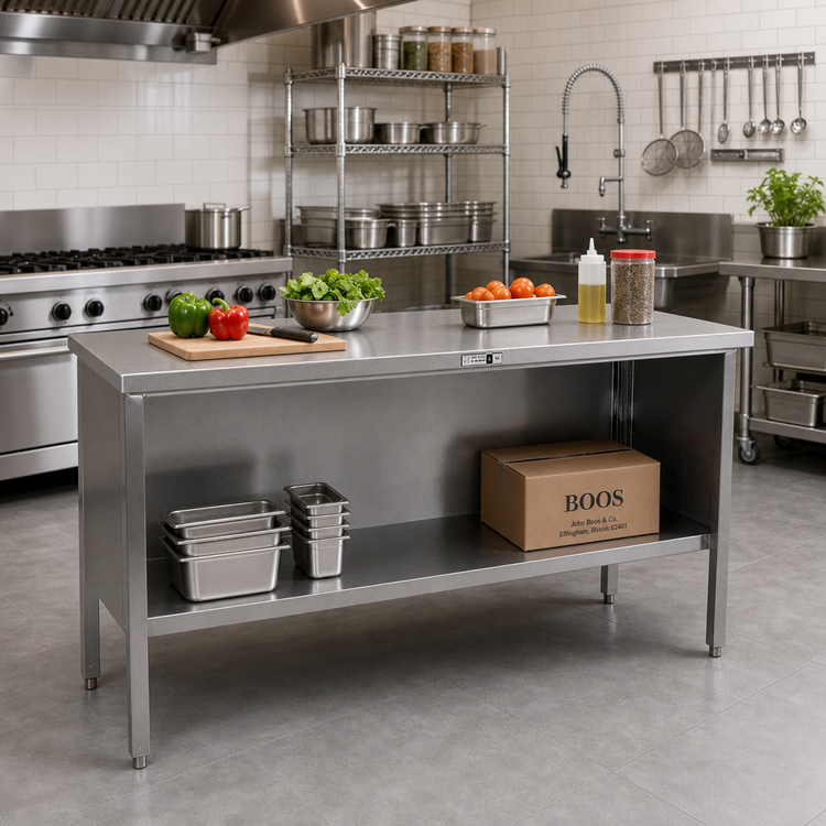 Product image #2 for John Boos Open Front Stainless Steel Cabinet-Base Work Table with Undershelf, 72 x 30 Inches