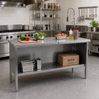 Thumbnail image #2 for John Boos EBOS4-3072 72 x 30 Inch Stainless Steel Open-Front Cabinet-Base Work Table with Undershelf, 14-Gauge 300-Series Flat Top