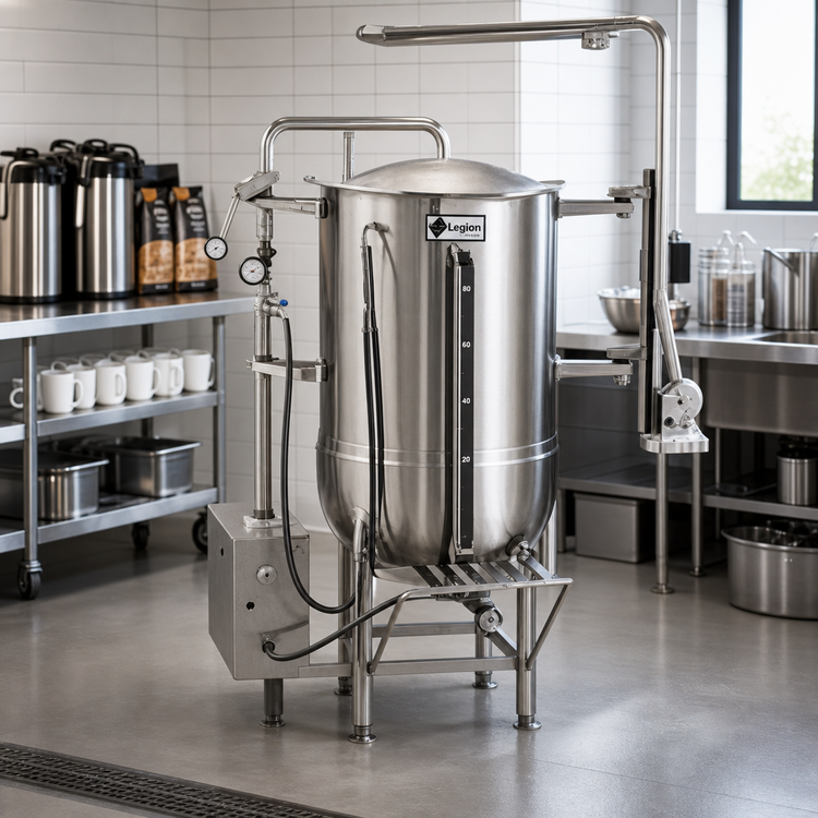 Product image #2 for Legion LTCR-80 80-Gallon Direct Steam Coffee Kettle, 2/3 Jacketed, Stationary Floor Model