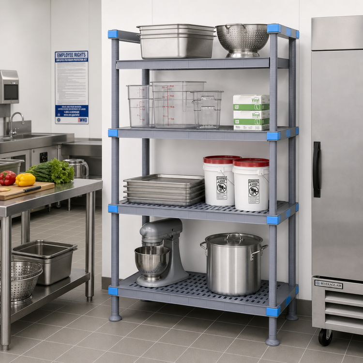 Product image #2 for Quantum Millenia 30" W x 24" D x 86" H Stationary Polymer Shelving Starter Unit with 4 Shelves, Gray