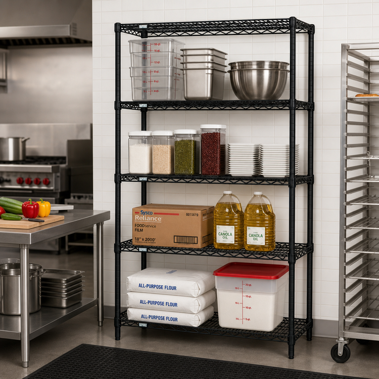 Product image #2 for Quantum 72-Inch W x 12-Inch D x 86-Inch H Wire Shelving Starter Kit with 4 Shelves, Black Epoxy Antimicrobial Finish