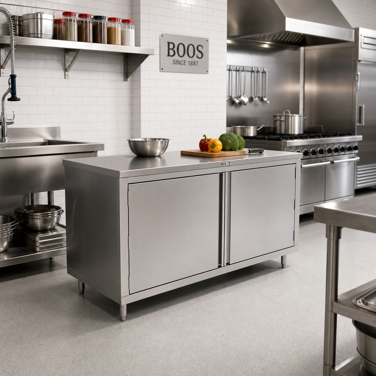 Product image #2 for John Boos 60-Inch x 24-Inch Stainless Steel Flat Top Cabinet Base Work Table with Hinged Doors