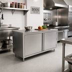Thumbnail image #2 for John Boos 4CH6-2460 60"W x 24"D Stainless Steel Enclosed Work Table with Hinged Doors, 16-Gauge 300 Series Flat Top