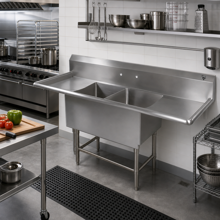 Product image #2 for John Boos Pro-Bowl 2-Compartment Floor Model Sink with Dual Drainboards, 24-Inch x 24-Inch x 14-Inch Bowls