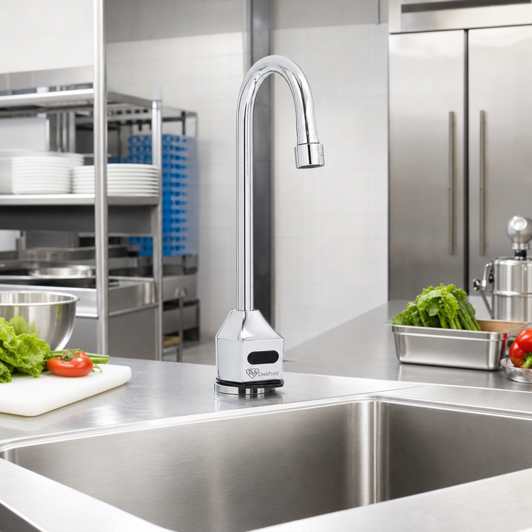 Product image #2 for T&S ChekPoint Touchless Electronic Deck-Mount Single-Hole Gooseneck Faucet with Hydro-Generator and Thermostatic Mixing Valve