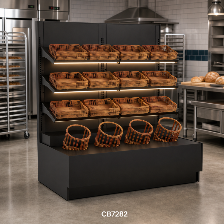 Product image #2 for Structural Concepts Addenda 72-Inch Self-Service Bread Wall Display Case with 3 Lighted Shelves