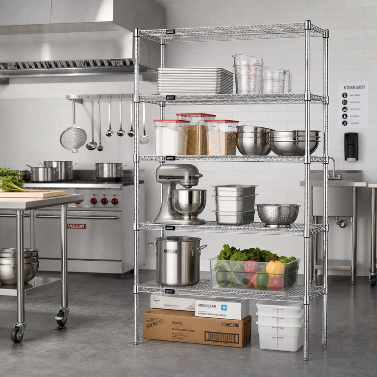 Product image #2 for Quantum Chrome Wire Shelving Starter Kit, 54"W x 24"D x 63"H, 5 Shelves