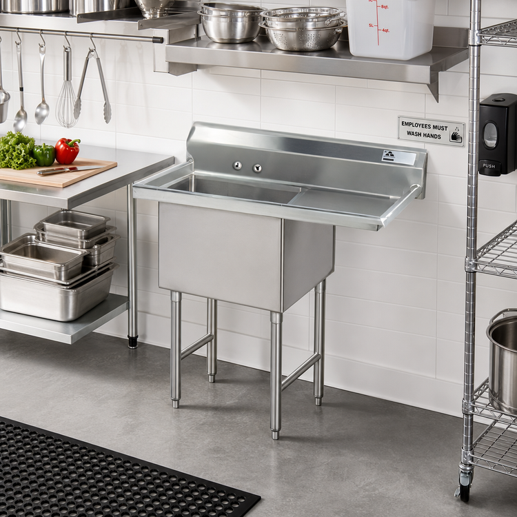 Product image #2 for Advance Tabco 1-Compartment Fabricated Sink with Right Drainboard, 36" x 24" x 14" Bowl, 16-Gauge 304 Stainless Steel
