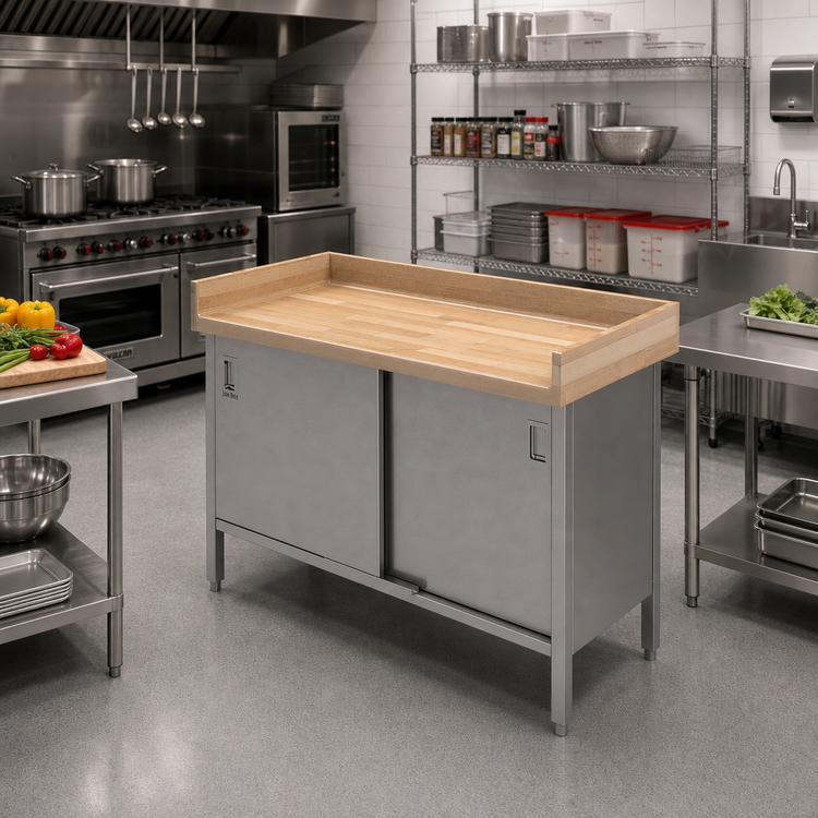 Product image #2 for John Boos 48" x 24" Wood Top Enclosed Base Work Table with Sliding Doors