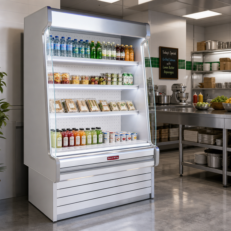Product image #2 for Howard-McCray 35E Series 75-Inch Self-Contained Horizontal Open Merchandiser with Sliding Rear Doors and Lit Shelves
