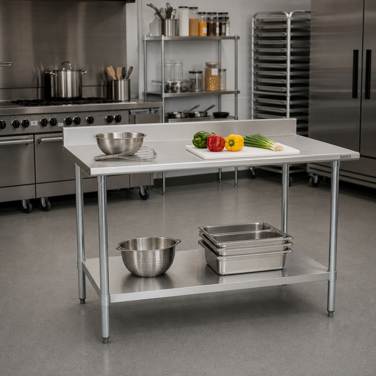 Product image #2 for Eagle Group BlendPort® Budget Series 48" x 24" 430 Stainless Steel Work Table with 4-1/2" Backsplash and Undershelf