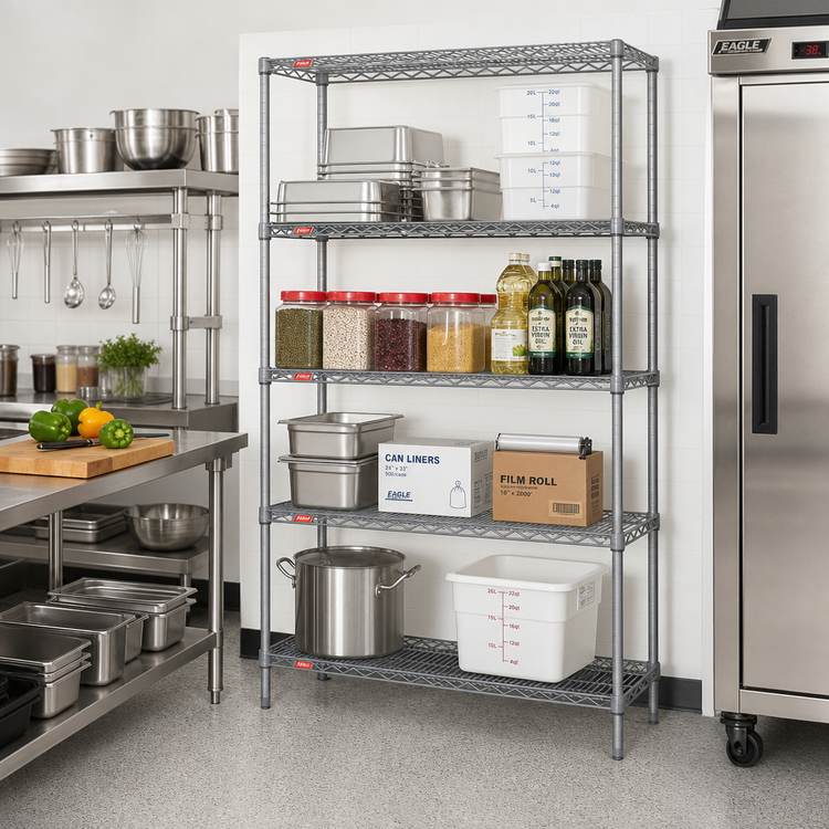Product image #2 for Eagle Valu-Master 4-Tier Stationary Wire Shelving Starter Unit, 36 x 18 x 74 Inches, Pewter Gray Epoxy