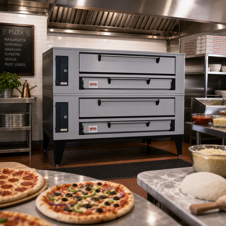 Product image #2 for Marsal SD-866 Stacked Double Deck Gas Pizza Oven, 2 x 7-Inch Chambers, 8 18-Inch Pies per Deck