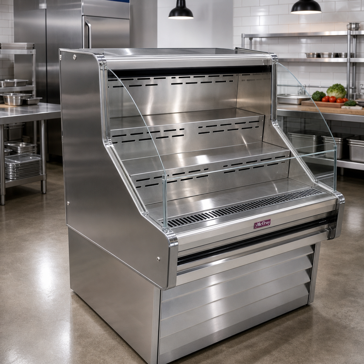 Product image #2 for Howard-McCray Ovation Series 63 Inch Self-Contained Curved Open Merchandiser, 44 Inch High, Stainless Steel