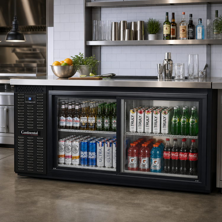 Product image #2 for Continental Refrigerator BB69SNSGD 69" Shallow Depth Back Bar Cooler with Sliding Glass Glass Doors