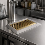 Thumbnail image #2 for Micro Matic USA DP-420DSSPVD Surface-Mount Stainless Steel Drip Tray Trough with Louvered PVD Brass Screen, 9 x 6-1/2 Inches