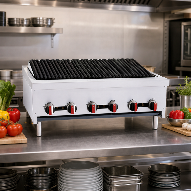 Product image #2 for BakeMax 36-Inch Countertop Natural Gas Charbroiler with 6 Manual Burners