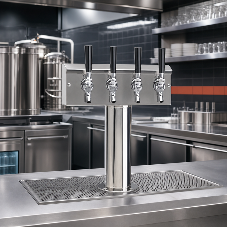 Product image #2 for T Style 4-Faucet Countertop Glycol-Cooled Draft Beer Tower, Polished Stainless Steel