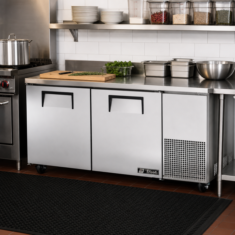Product image #2 for True 67 1/4-Inch 2-Section Deep Undercounter Freezer with 2 Solid Doors and Side-Mounted Self-Contained Refrigeration